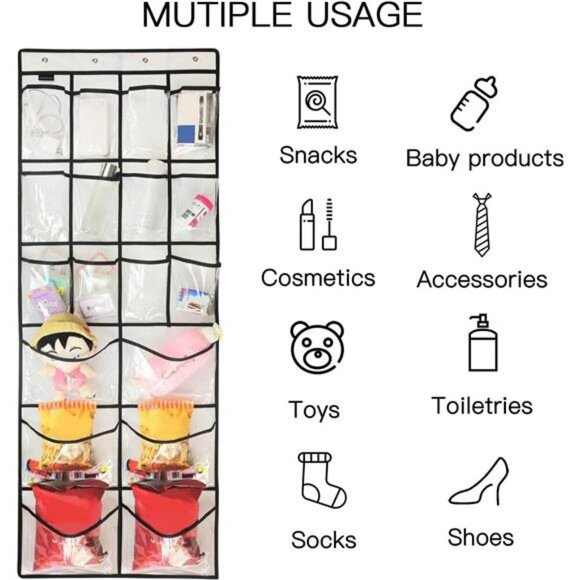Over Door Shoe Organizer Clear Hanging Rack 18 Pocket Closet Storage Holder - Picture 4 of 7